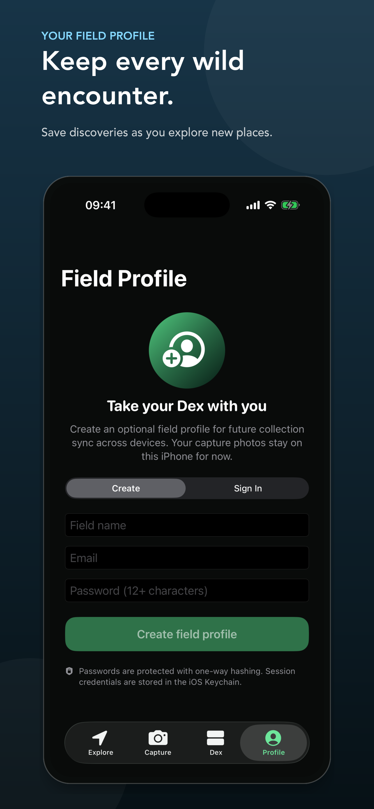 Critterdex field profile screen
